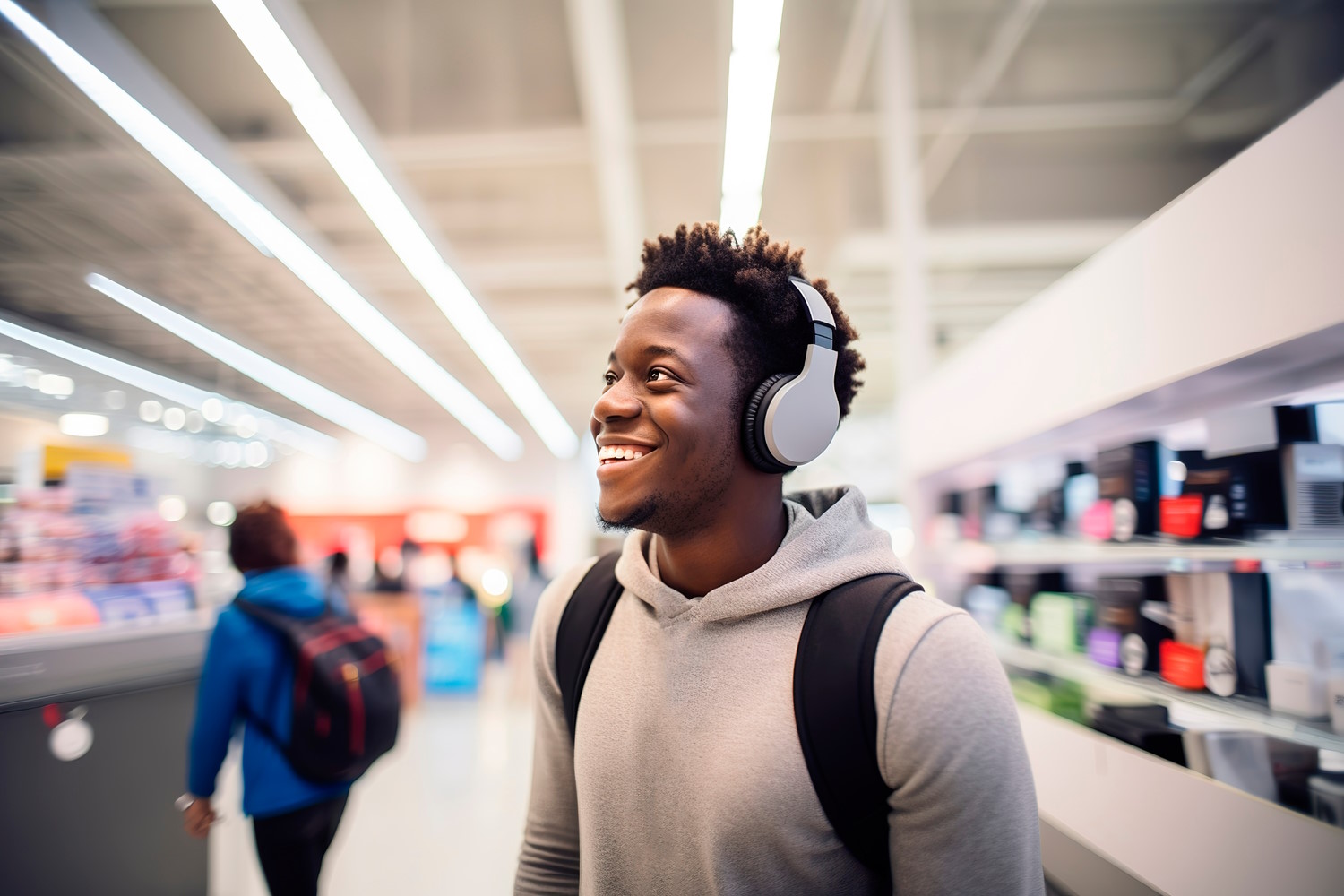 Persona afroamericana escuchando musica con cascos